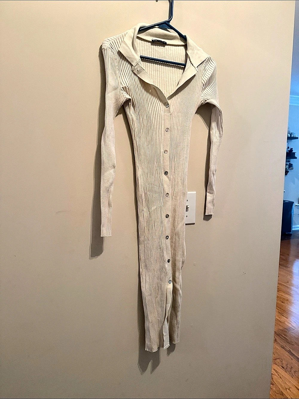 Zara Ribbed Button-Front pencil Dress Size small